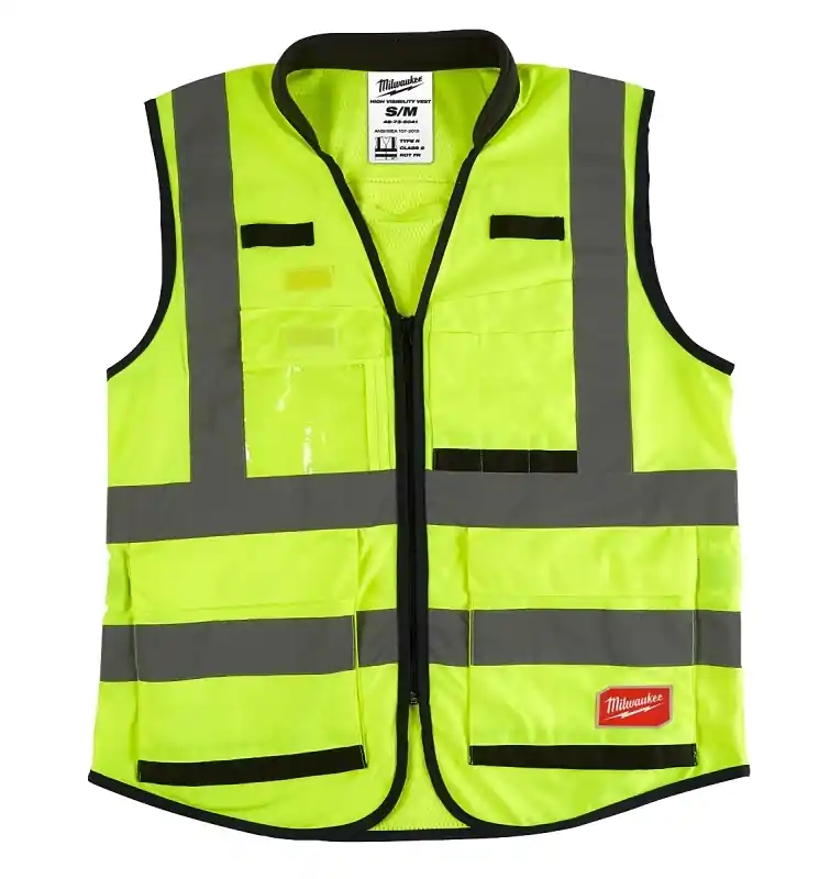 Ansi Class 2 Hi Vis Yellow Performance Safety Vest, Small/medium With 15 Pockets