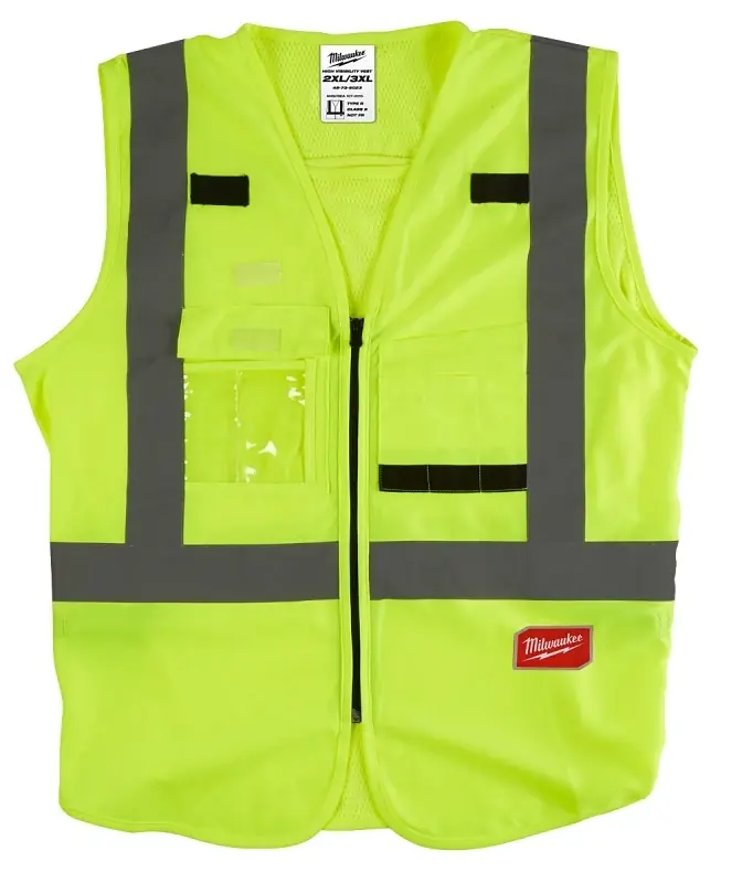 Ansi Class 2 Hi Vis Yellow Safety Vest, 2xl/3xl With 10 Pockets