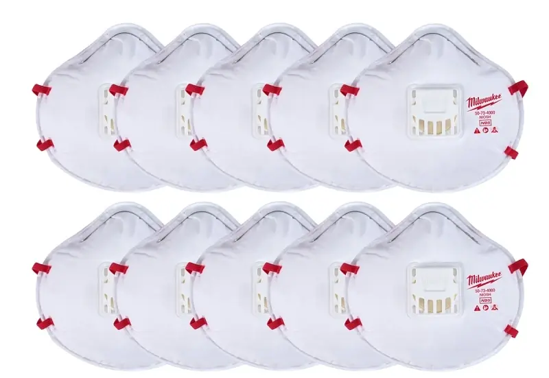 Milwaukee N95 Respirator Valved White One Size Fits All 10 Pk