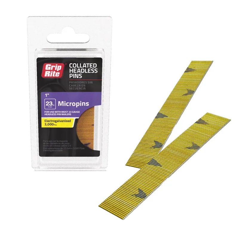 Grip-Rite 1 In. L X 23 Ga. Straight Strip Electro Galvanized Micro Pins 3000 Pk