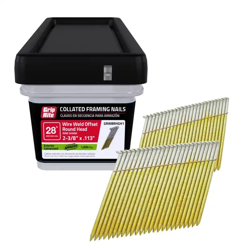 Grip-Rite 2-3/8 In. L Angled Strip Hot-Dip Galvanized Framing Nails 28 Deg 1000 Pk