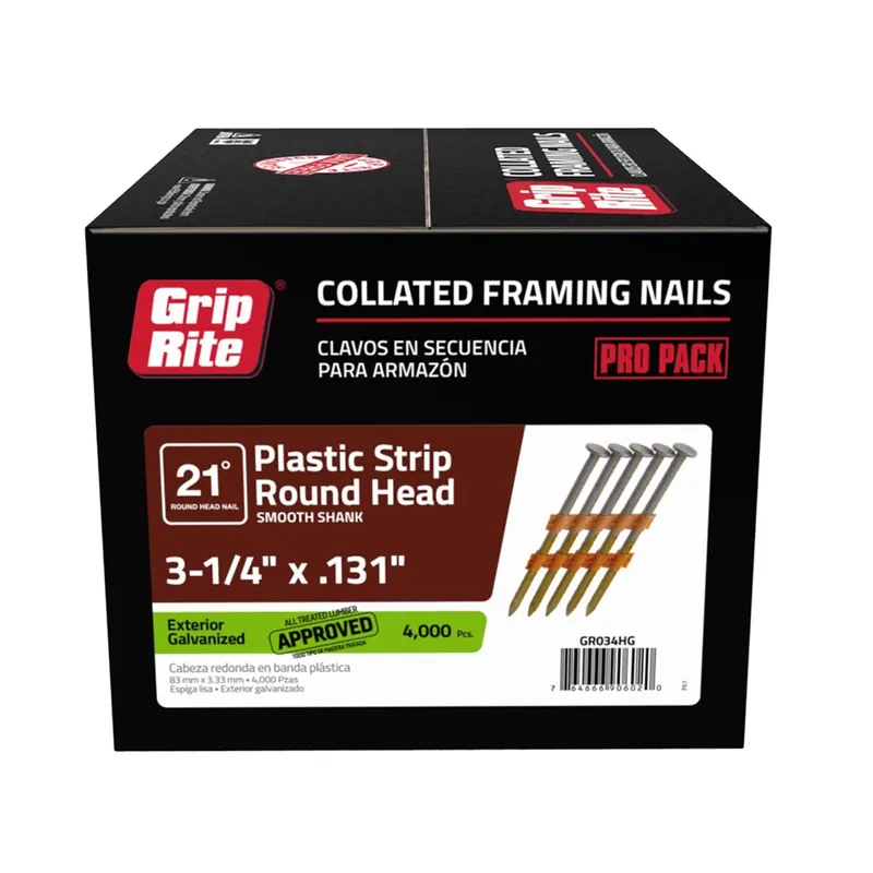 Grip-Rite 3-1/4 In. L X 10 Ga. Plastic Strip Hot-Dip Galvanized Framing Nails 21 Deg 4000 Pk