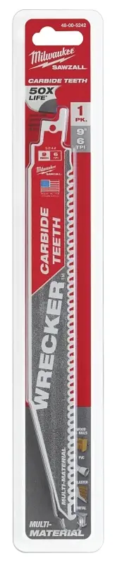 Milwaukee Wrecker 9 In. Carbide Tipped Reciprocating Saw Blade 6 TPI 1 Pk