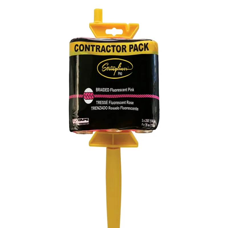 Stringliner PRO Mason‘s Line And Reel Contractor Pack 250 Ft. Fluorescent Pink Fine Braided Line