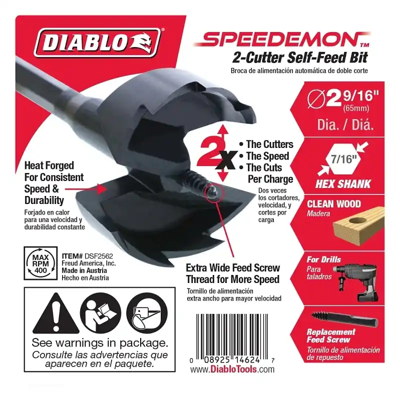 Diablo 2-9/16 In. X 5-1/8 In. L Steel Self-Feed Bit Hex Shank 1 Pk