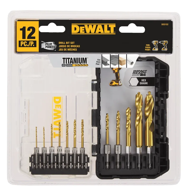Pilot Point Titanium Drill Bit Set Hex Shank 12 Piece