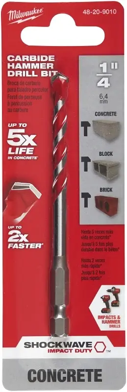 Milwaukee Shockwave 1/4 In. X 4 In. L Carbide Hammer Drill Bit Hex Shank 1 Pk