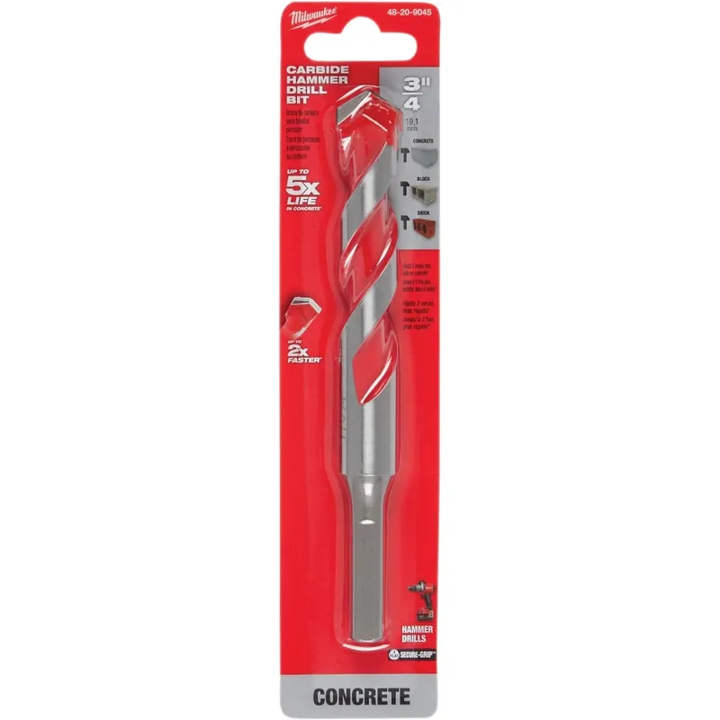 Milwaukee Shockwave 3/4 In. X 6 In. L Carbide Hammer Drill Bit 3-Flat Shank 1 Pk