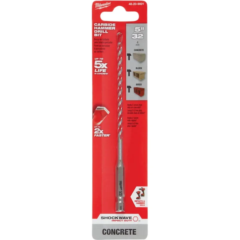 Milwaukee Shockwave 5/32 In. X 6 In. L Carbide Hammer Drill Bit Hex Shank 1 Pk
