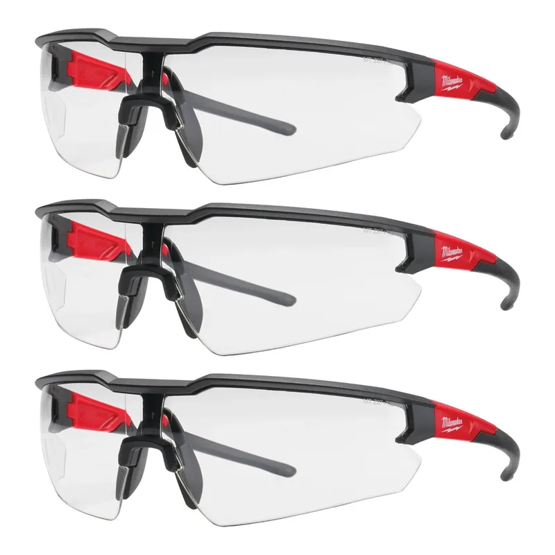 Milwaukee Safety Glasses Clear Lens Black/Red Frame 3 Pk