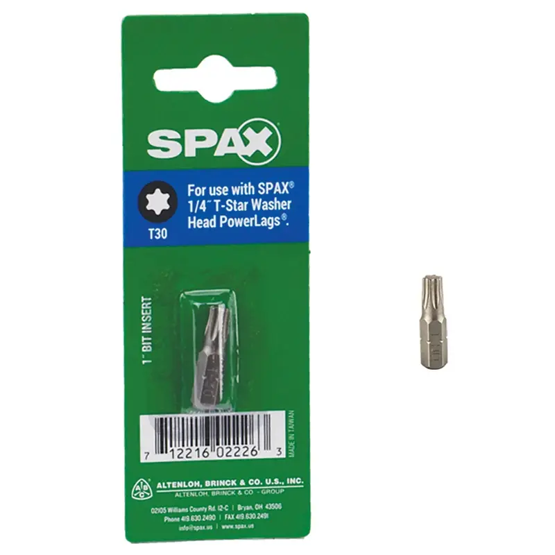 T30 T-star Insert Screwdriver Bit 1/4 In. X 1 In. Steel
