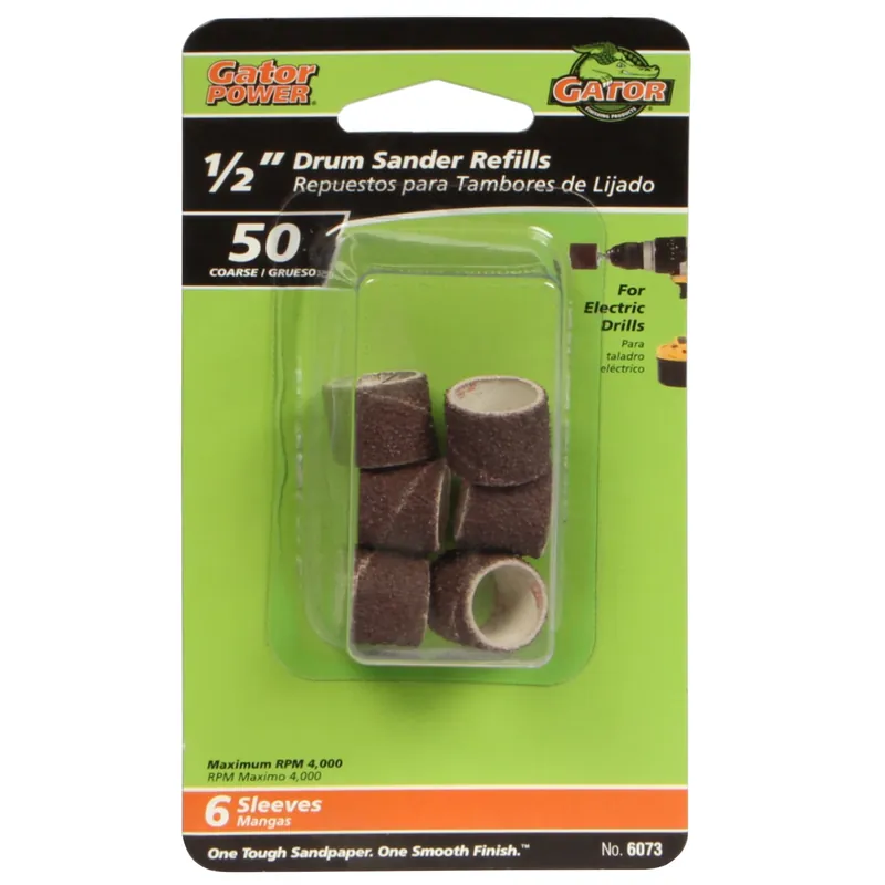 Gator 0.5 In. D X 1/2 In. L Aluminum Oxide Abrasive Sleeve Refill 50 Grit Coarse 6 Pc