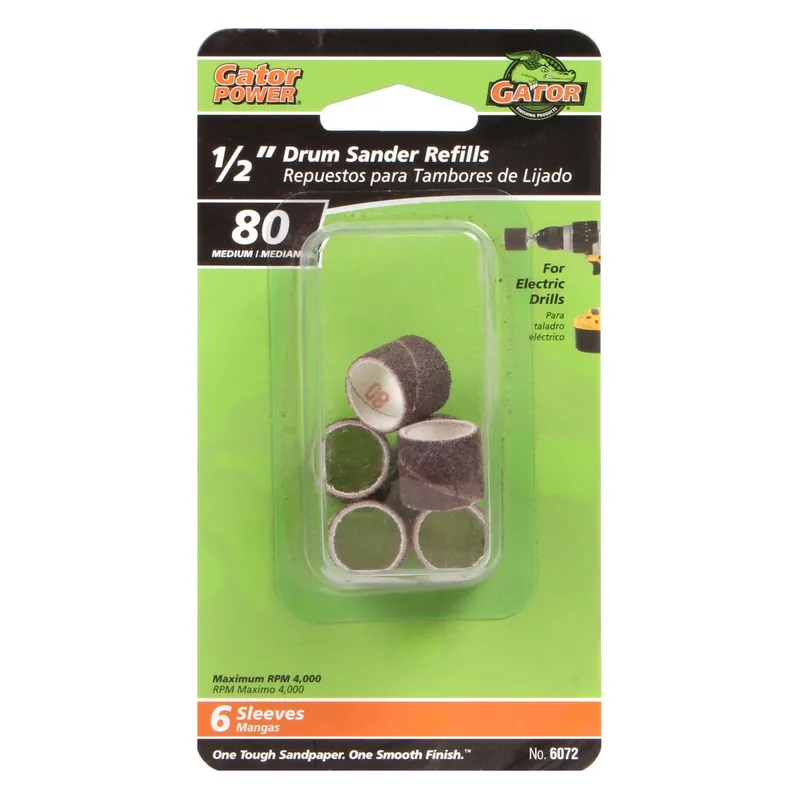 Gator 0.5 In. D X 1/2 In. L Aluminum Oxide Abrasive Sleeve Refill 80 Grit Medium 6 Pc