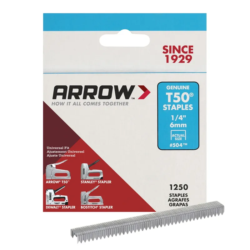 Arrow T50 3/8 In. W X 1/4 In. L 18 Ga. Flat Crown Heavy Duty Staples 1250 Pk
