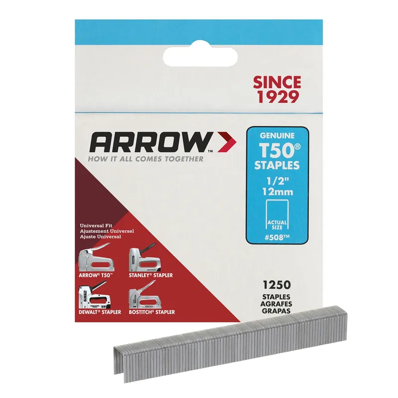 Arrow T50 3/8 In. W X 1/2 In. L 18 Ga. Flat Crown Heavy Duty Staples 1250 Pk