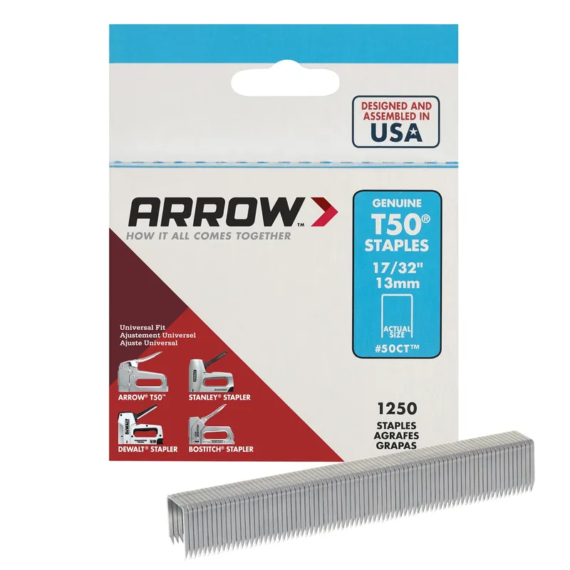 Arrow T50 3/8 In. W X 17/32 In. L 18 Ga. Flat Crown Heavy Duty Staples 1250 Pk