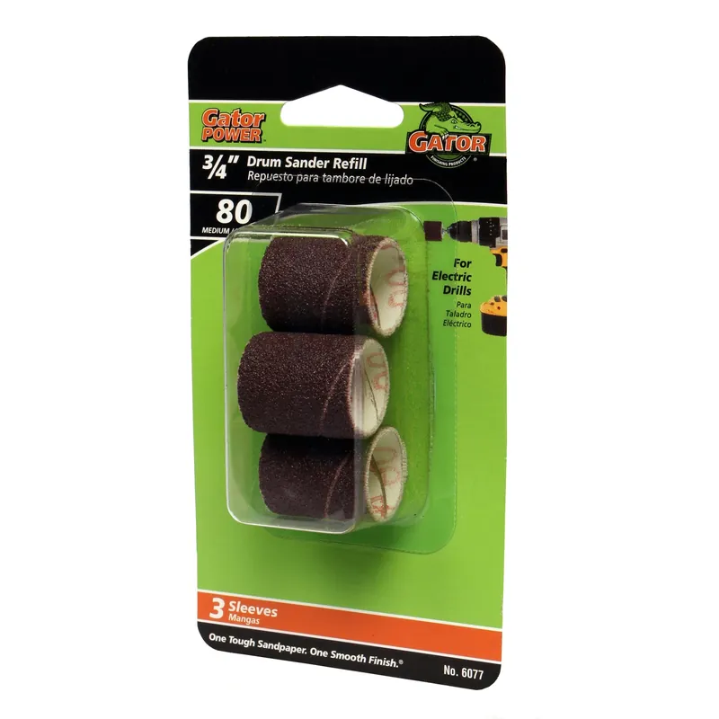 Gator 0.5 In. D X 3/4 In. L Aluminum Oxide Abrasive Sleeve Refill 80 Grit Medium 3 Pc