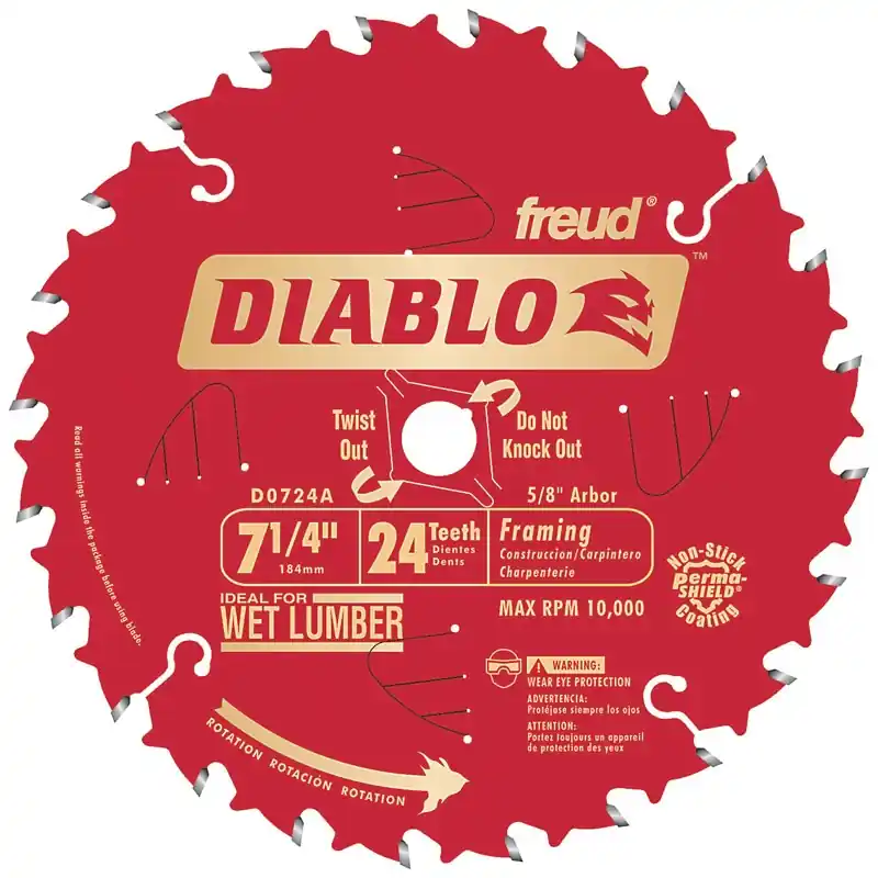 Diablo Tracking Point 7-1/4 In. D X 5/8 In. TiCo Hi-Density Carbide Framing Blade 24 Teeth 1 Pk