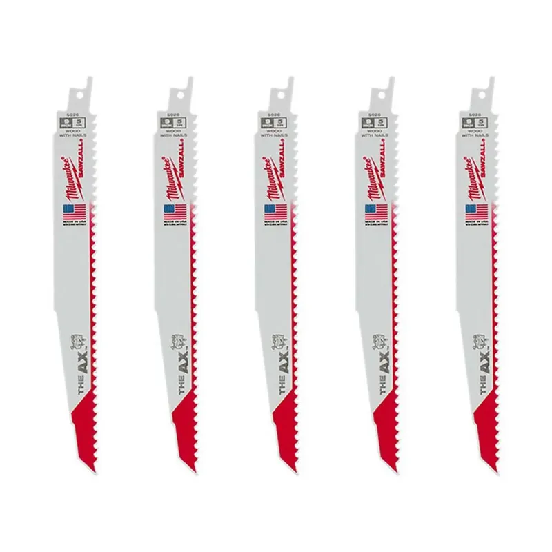 Milwaukee 9 In. 5 TPI AX Nail Embedded Wood Cutting SAWZALL Reciprocating Saw Blades (5-Pack)