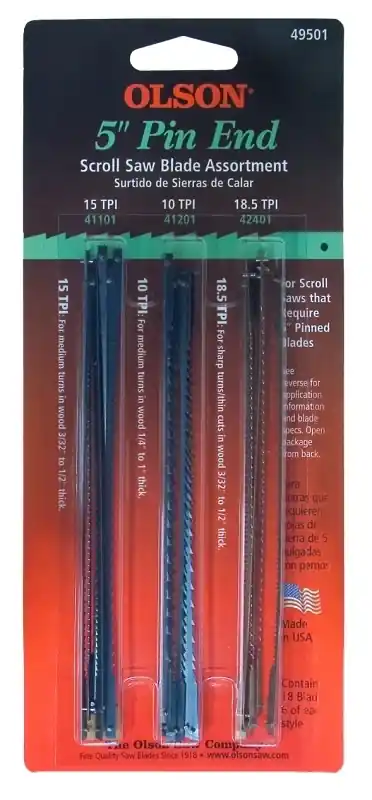 Olson 5 In. Carbon Steel Scroll Saw Blade Set 18.5 TPI 18 Pk