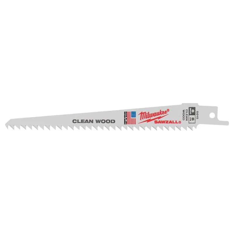 Milwaukee Sawzall 6 In. Bi-Metal Clean Wood Cutter Reciprocating Saw Blade 6 TPI 5 Pk