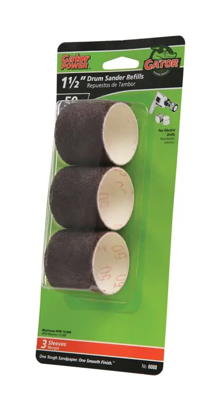 Gator 1.5 In. D X 1.5 In. L Aluminum Oxide Abrasive Sleeve Refill 50 Grit Coarse 3 Pc
