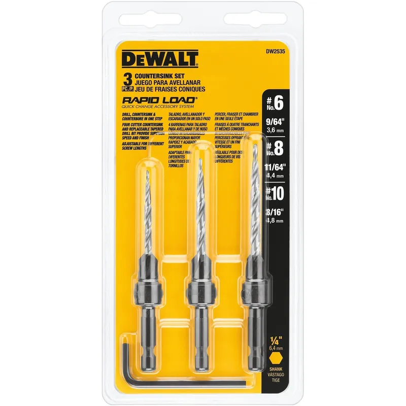 DeWalt Rapid Load 6, 8 And 10 X 6 In. L Steel Countersink Set 3 Pc