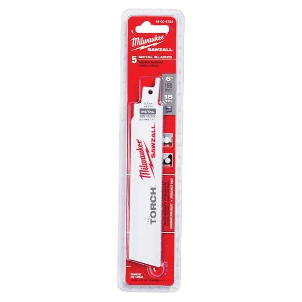 Milwaukee 6 In. 18 TPI TORCH Medium Metal Cutting SAWZALL Reciprocating Saw Blades (5-Pack)