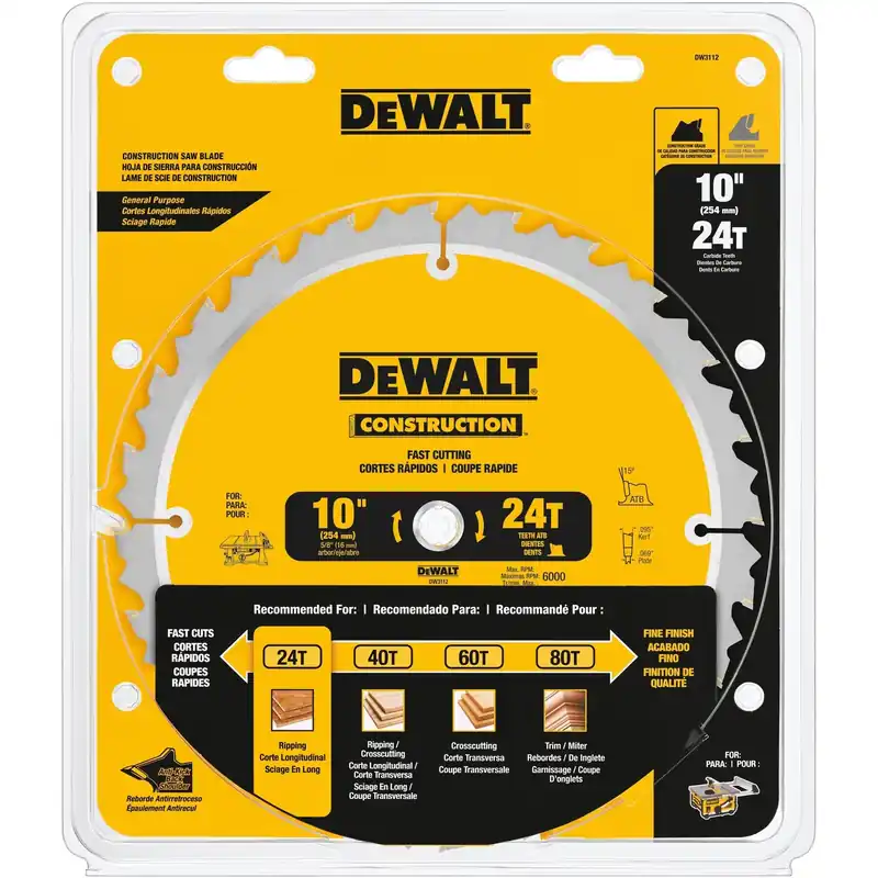 DeWalt 10 In. D X 5/8 In. Carbide Circular Saw Blade 24 Teeth 1 Pk