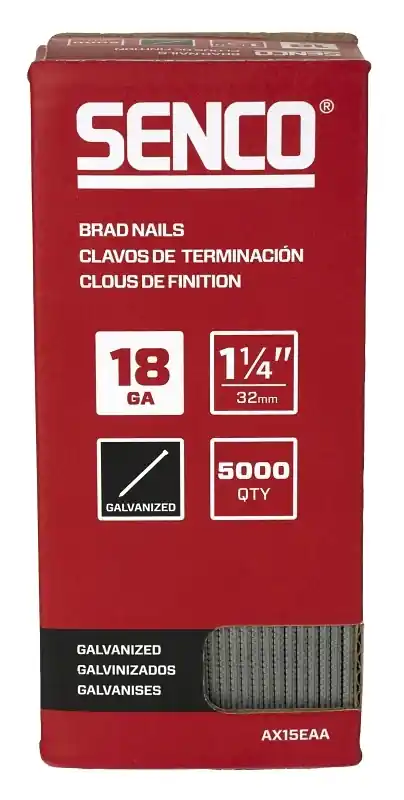 Senco 1-1/4 In. L X 18 Ga. Straight Strip Galvanized Brad Nails 5000 Pk