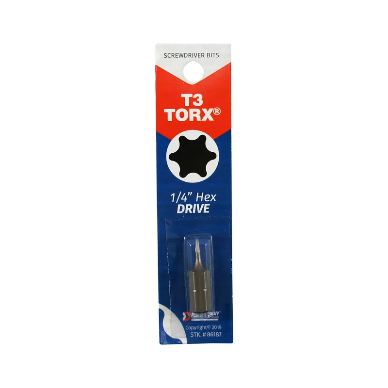 T3 Torx Insert Hex Screwdriver Bit 1 In. Length 1/4 In. Hex Shank