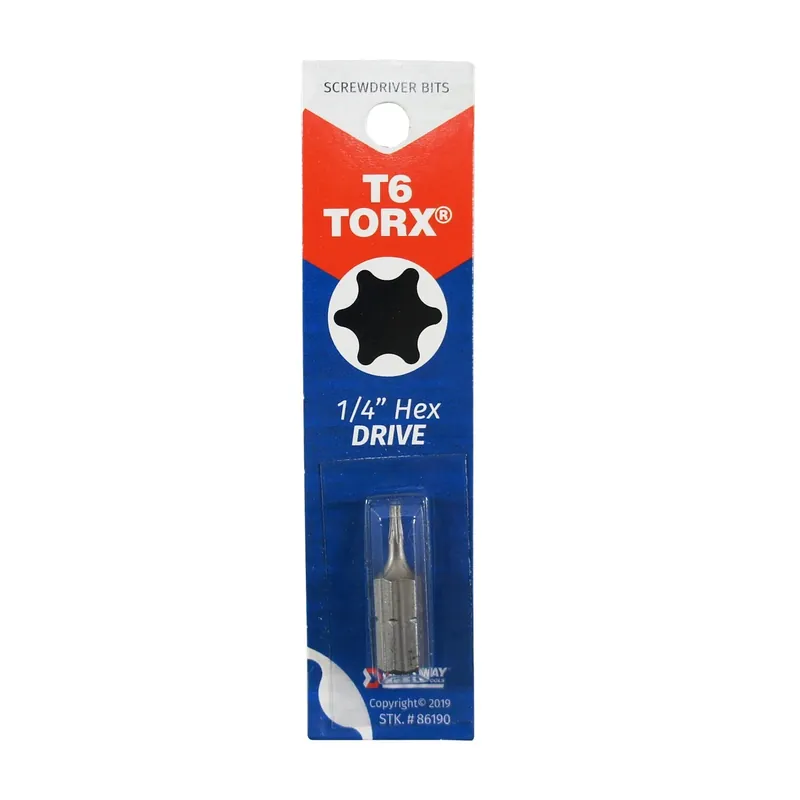 T6 Torx Insert Hex Screwdriver Bit 1 In. Length 1/4 In. Hex Shank