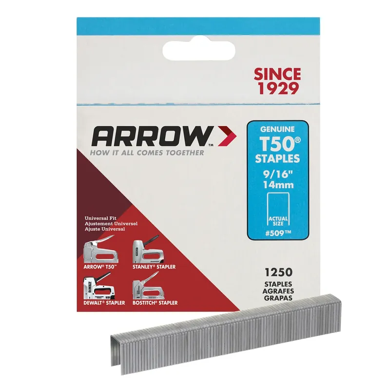 Arrow T50 3/8 In. W X 9/16 In. L 18 Ga. Flat Crown Heavy Duty Staples 1250 Pk