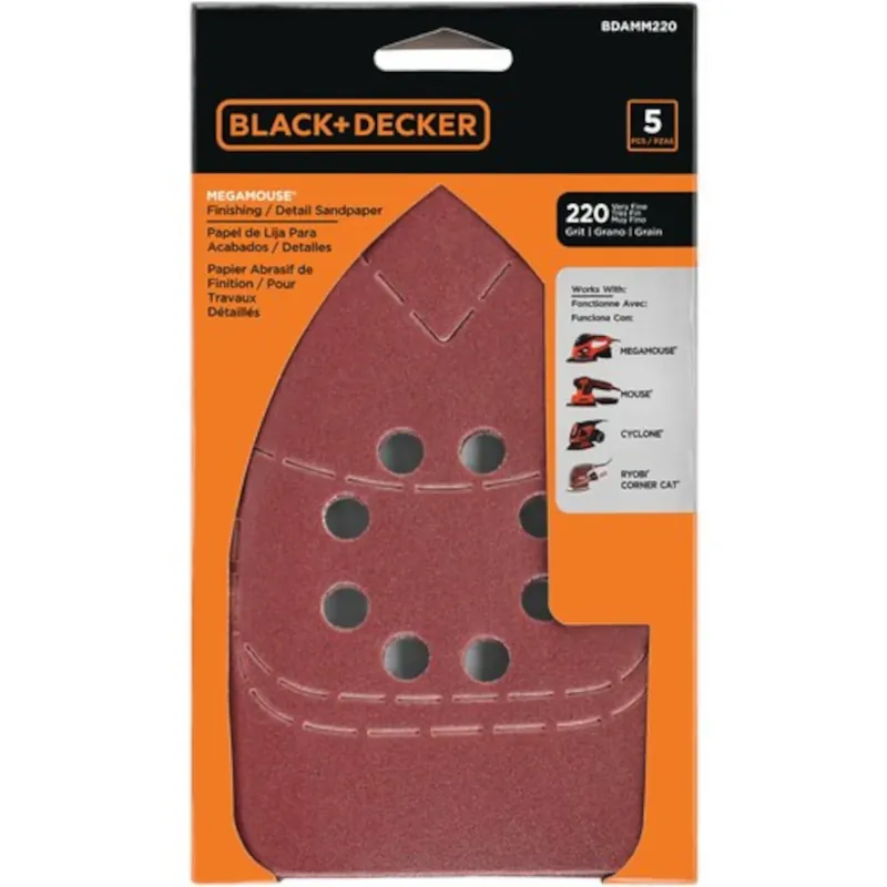 Black+Decker Mega Mouse 10-11/16 In. L X 4-1/16 In. W 220 Grit Aluminum Oxide Sandpaper 5 Pk