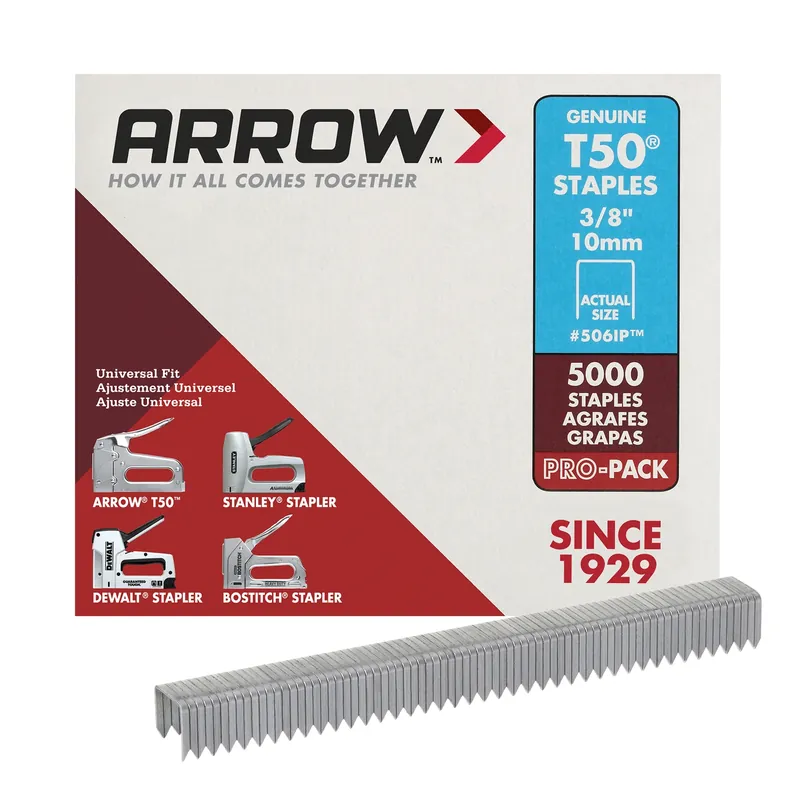 Arrow T50 3/8 In. W X 3/8 In. L 18 Ga. Flat Crown Heavy Duty Staples 5000 Pk
