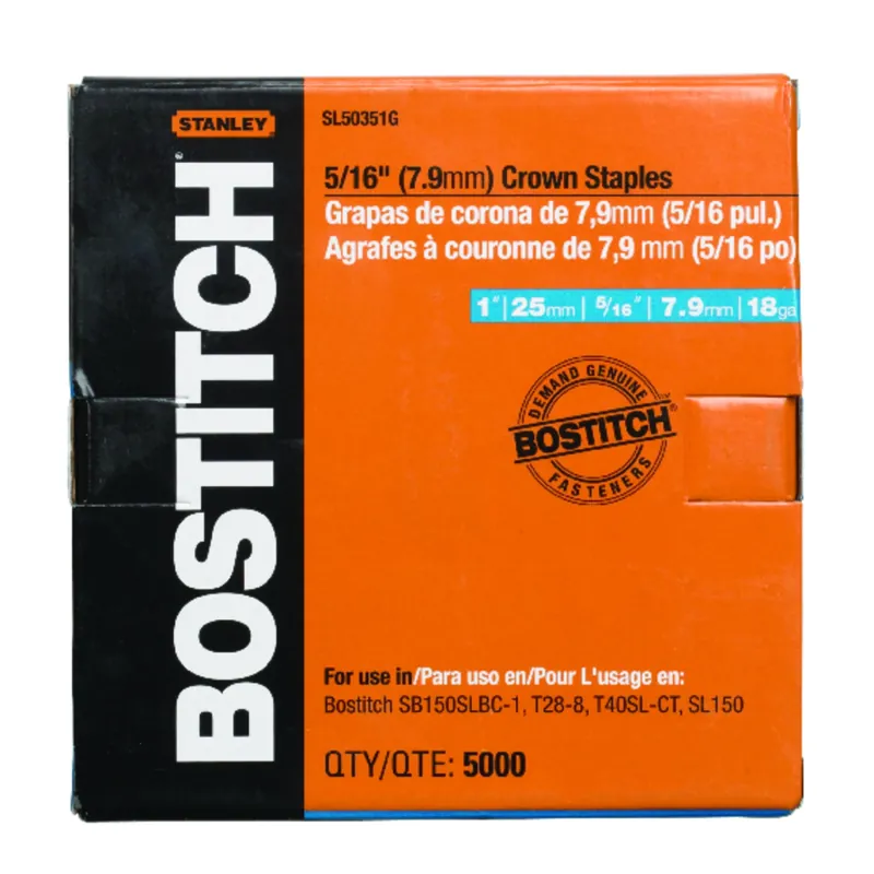 Bostitch SL 5/16 In. W X 1 In. L 18 Ga. Narrow Crown Staples 5000 Pk