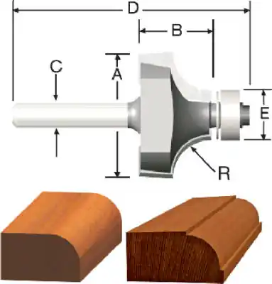 Carbide Tipped 3/8 In. Roundover Router Bit, 1-1/4 In. Diameter