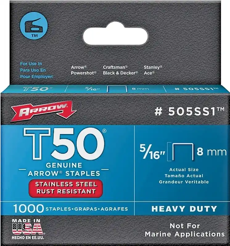 Arrow T50 3/8 In. W X 5/16 In. L 18 Ga. Flat Crown Heavy Duty Staples 1000 Pk