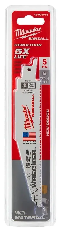 Milwaukee The Wrecker 6 In. Bi-Metal Demolition Reciprocating Saw Blade 7/11 TPI 5 Pk