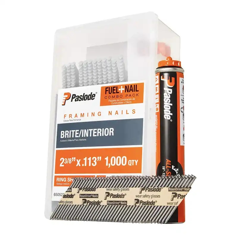 Paslode RounDrive 2-3/8 In. L Angled Strip Brite Fuel And Nail Kit 30 Deg 1000 Pk