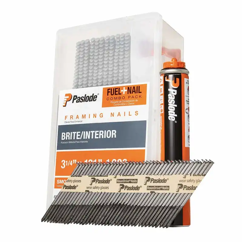 Paslode RounDrive 3-1/4 In. L Angled Strip Brite Fuel And Nail Kit 30 Deg 1000 Pk