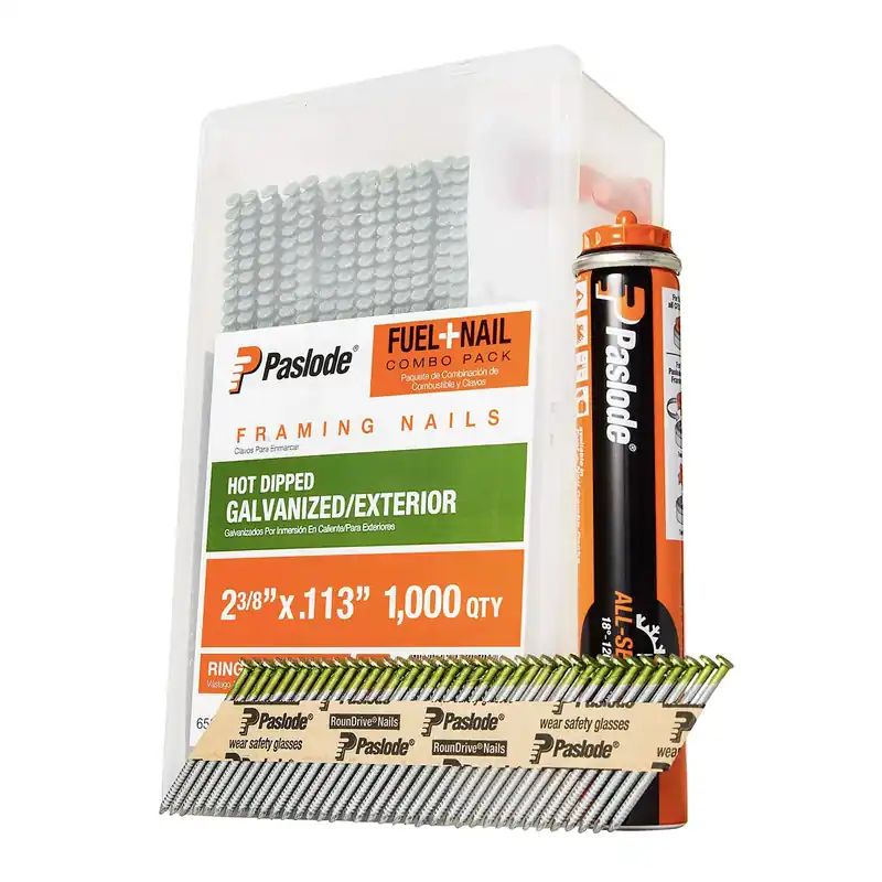 Paslode RounDrive 2-3/8 In. L Angled Strip Hot-Dip Galvanized Fuel And Nail Kit 30 Deg 1000 Pk