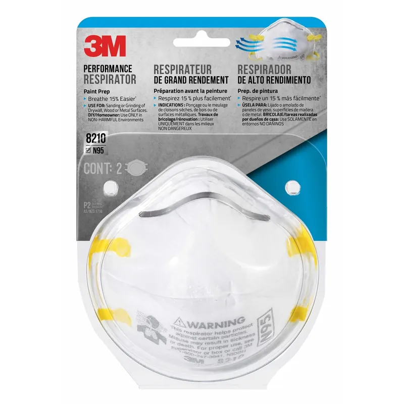 3M N95 Paint Prep Cup Disposable Respirator White One Size Fits All 2 Pc