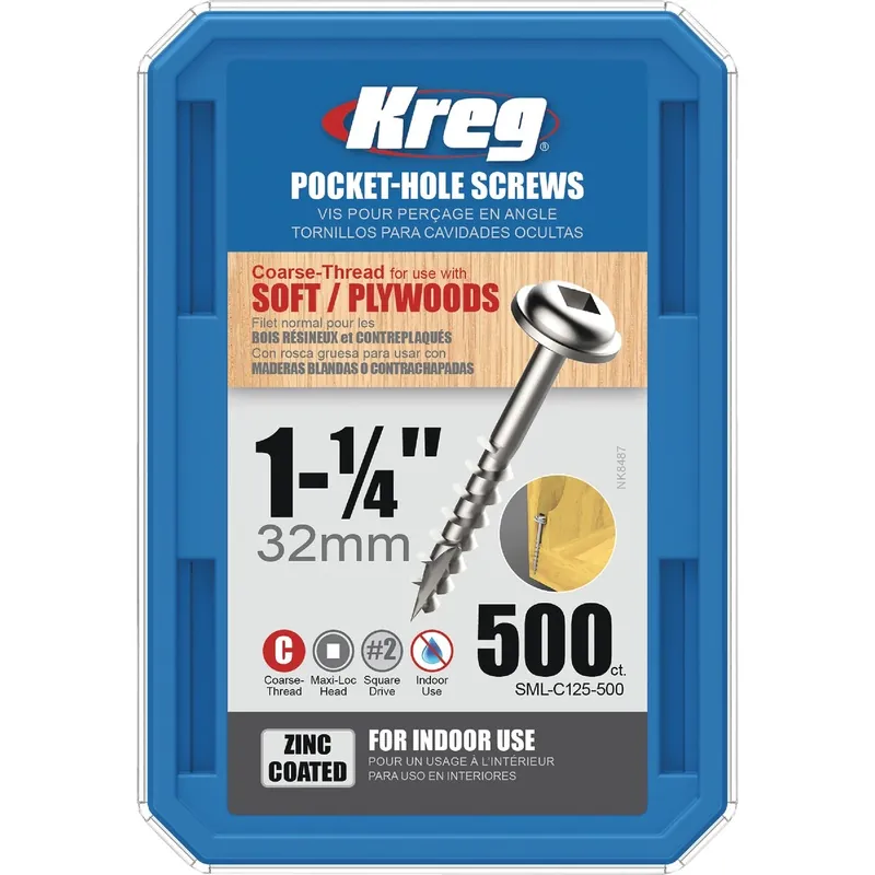 Kreg No. 8 X 1-1/4 In. L Square Zinc-Plated Coarse Pocket-Hole Screw 500 Pk