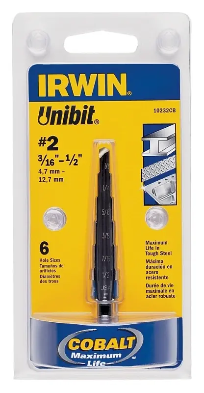 UniBit 2 Step Drill Bit, 3/16 To 1/2 In.