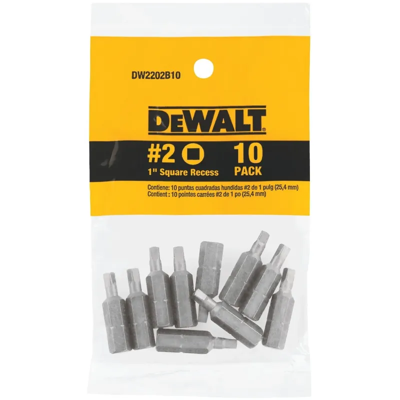 Square Recess 2 X 1 In. L Screwdriver Bit Heat-treated Steel 10 Pieces