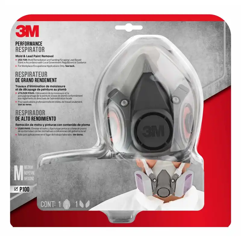 3M P100 Lead Paint Removal Respirator Valved Gray M 1 Pk