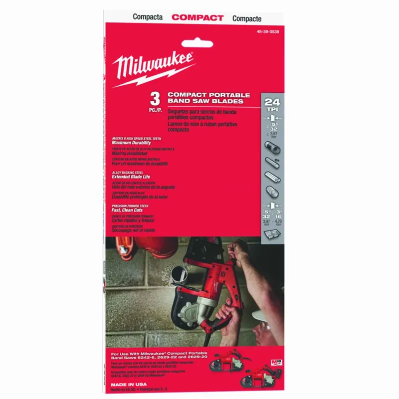 Milwaukee 35.4 In. L X 0.5 In. W Bi-Metal Compact Band Saw Blade 24 TPI Wavy Teeth 3 Pk