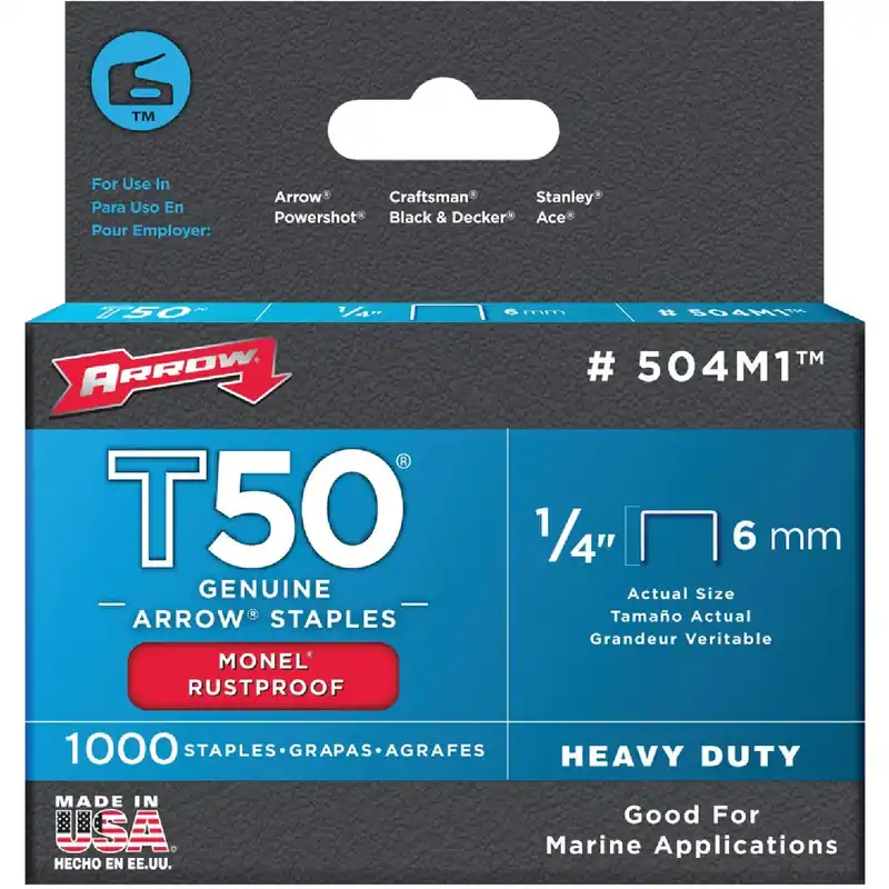Arrow Monel T50 3/8 In. W X 1/4 In. L Flat Crown Heavy Duty Staples 1000 Pk