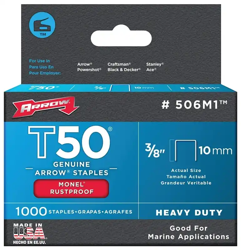 Arrow Monel T50 3/8 In. W X 3/8 In. L 18 Ga. Flat Crown Heavy Duty Staples 1000 Pk